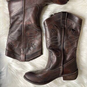 Aldo Cowboy Boots Stars Lower Calf With Box